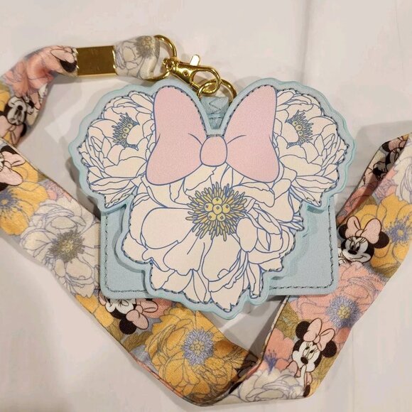 Loungefly Disney Minnie Mouse Bow Floral Figural Lanyard ID Holder NEW - Picture 1 of 9